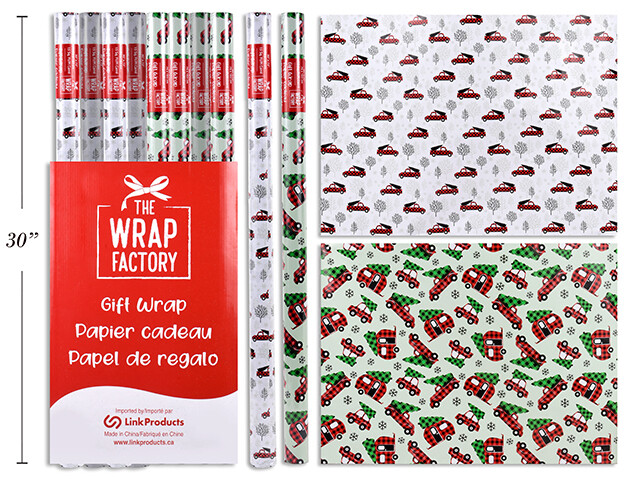 PAPIER D EMBALLAGE ROULEAU 30x72 CAMION SAPIN (PRESENTOIR) (XM)