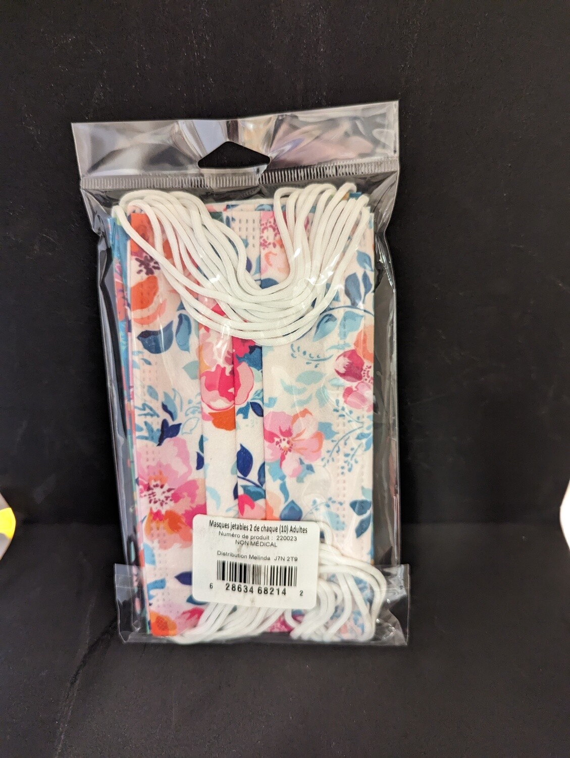MASQUES JETABLE PQT 10 NON MEDICAL AVEC MOTIF ASST