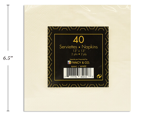 SERVIETTE DE TABLE BLANCHE 40/pk(D2-3)