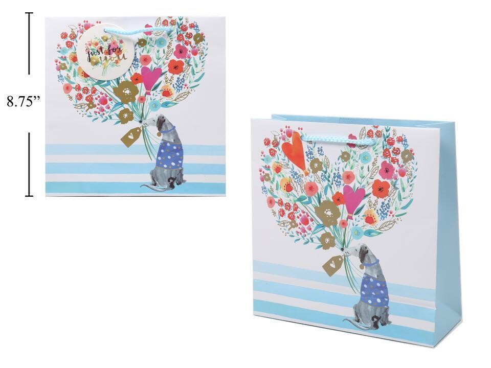 SAC CADEAU CHIEN AVEC FLEUR MOYEN 7x9 (C10-4)