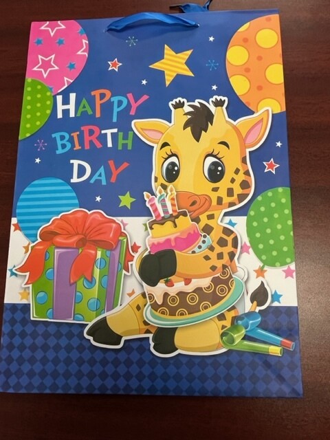 SAC CADEAU HAPPY BIRTHDAY GIRAFE JUMBO 12x16 (C3-2)