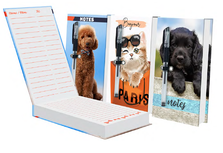 Cahier de notes stylo chiens,chats (PREB)