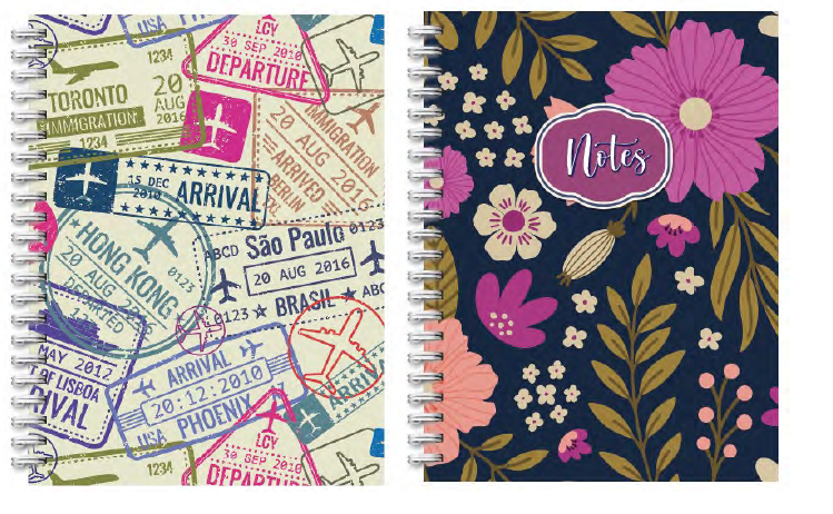 CAHIER DE NOTE A SPIRAL- VOYAGE , FLORAL (L1)