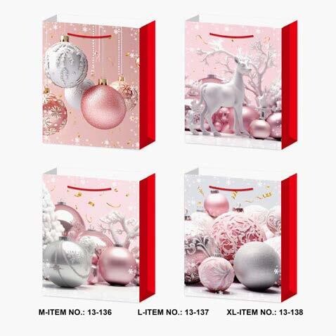 SAC CADEAU ROSE ET ARGENT 4 ASST JUMBO 12x16PO (XM)