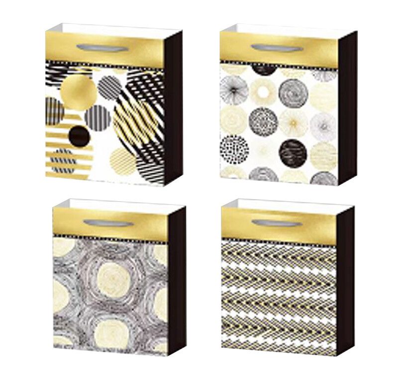 SAC CADEAU MOTIF NOIR BLANC ET OR JUMBO 12x16 (C6)