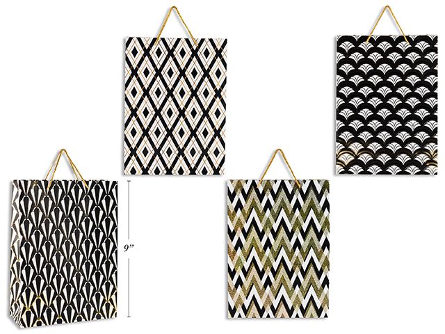 SAC CADEAU ZIG ZAG OR ET NOIR LARGE 9x12 (C6)