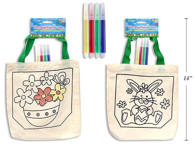 12in Craft Spring Tote Bag w/4 Markers. 2 Asst. Bag Size: 8.25in (W) x 8.25in (H). h/c.