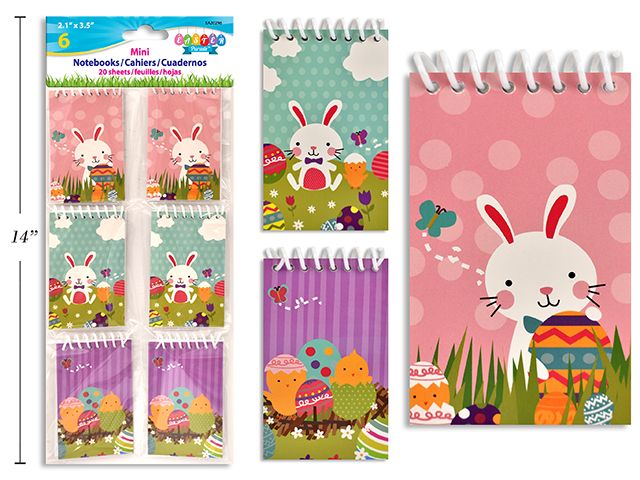 6pk 20-Sheets Easter Mini Notebook. 3 Asst./Pack. Size: 2.125in x 3.5in. Pbh
