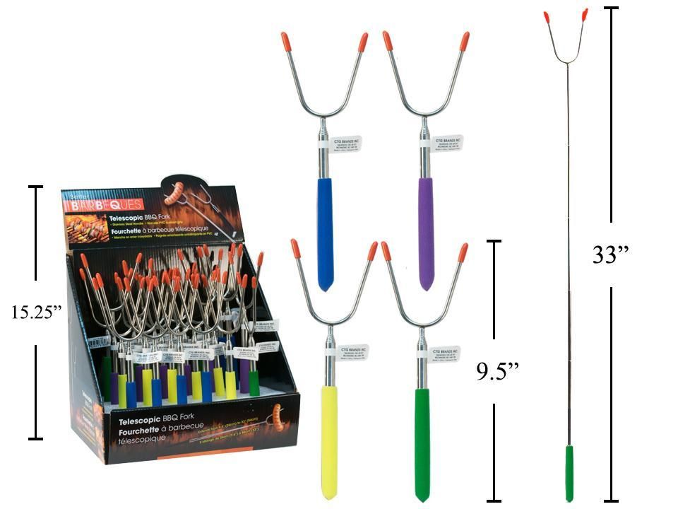 FOURCHETTE A BBQ TELESCOPIQUE JUSQUA 33&quot; EN PRESENTOIR DE 24 (ETE)