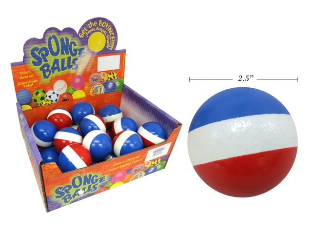 BALLE EN MOUSSE TRI COULEUR 2,5&quot; EN PRESENTOIR DE 24 (ETE)