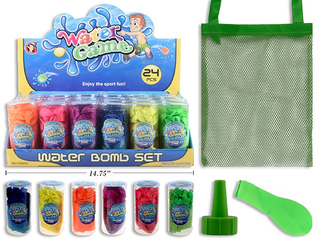 50 BALLONS D&#39;EAU + BEC REMPLISSAGE + SAC EN PRÉSENTOIR DE 24 (ETE)