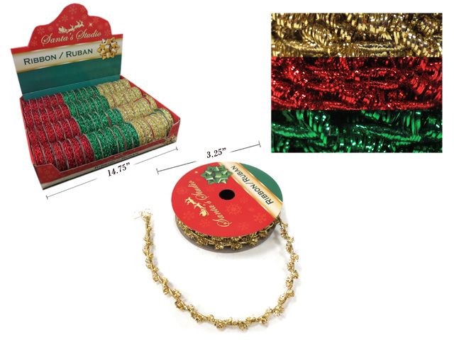 PRESENTOIR DE RUBAN 72 MCX COULEUR ASST OR, VERT ET ROUGE