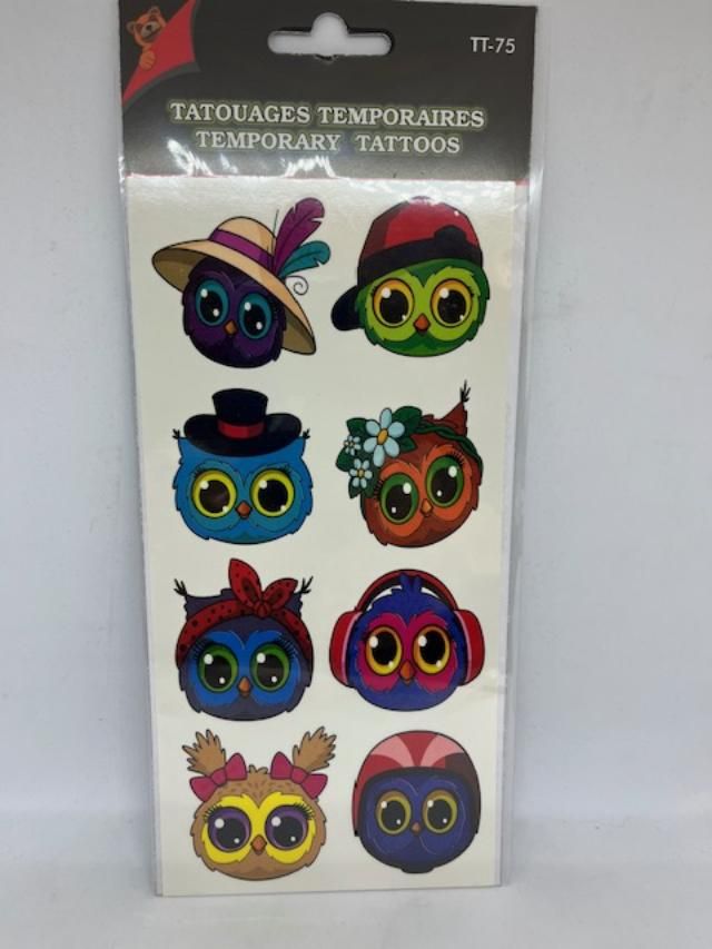 TATOUAGE TEMPORAIRE HIBOUX JOLIS