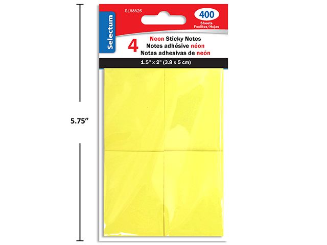 NOTES ADHÉSIVES NÉON PQT 4 1.5X2 400 FLS(RW)