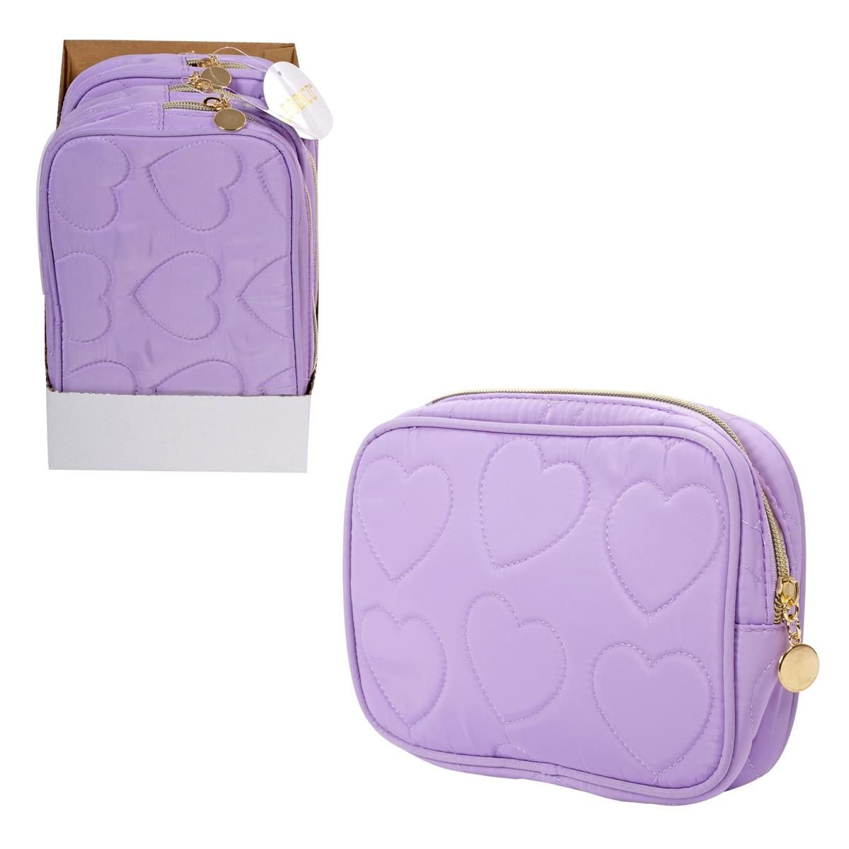 SAC COSMÉTIQUE MAUVE IMPRIMÉ COEUR(E2-6)