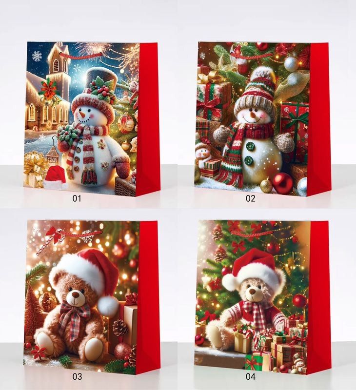 SAC CADEAU LARGE OURSON/BONHOMME DE NEIGE BRILLANT