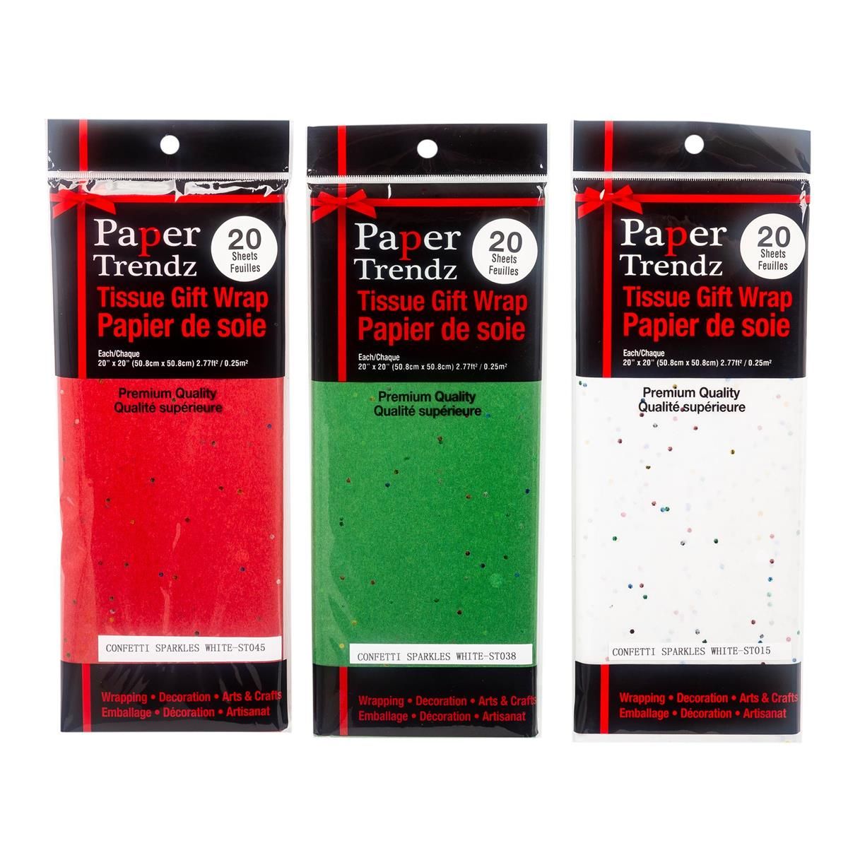 PAPIER DE SOIE 20 FEUILLE (BLANC/ROUGE/VERT) - PAQUET DE 24 (XM)