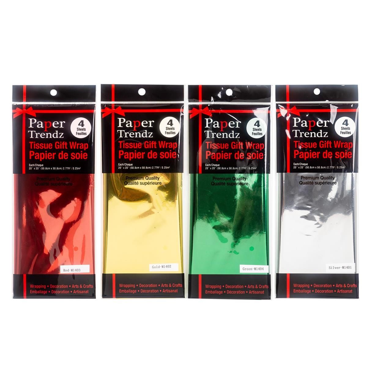 PAPIER D&#39;EMBALLAGE ALUMINIUM MÉTALLIQUE 4 F ASST