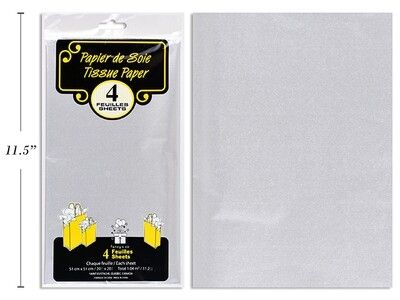 PAPIER DE SOIE MÉTALLIQUE 4 FEUILLES ARGENT 20X20PO(D6-1)