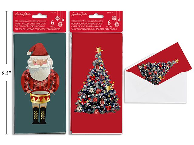 CARTE DE NOEL PORTE-MONNAIE 7.25X3.5 6 /PQT