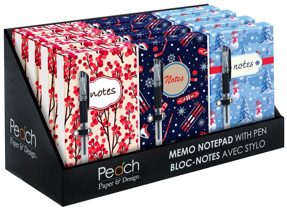 PRESENTOIR CAHIER DE NOTES AVEC STYLO –HOUX D’HIVER , SPORT D’HIVER,BONHOMME DE NEIGE