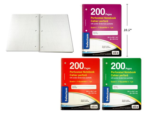 CAHIER PERFORÉ QUADRILLÉS 1 PO 200 PAGES(J4-2)
