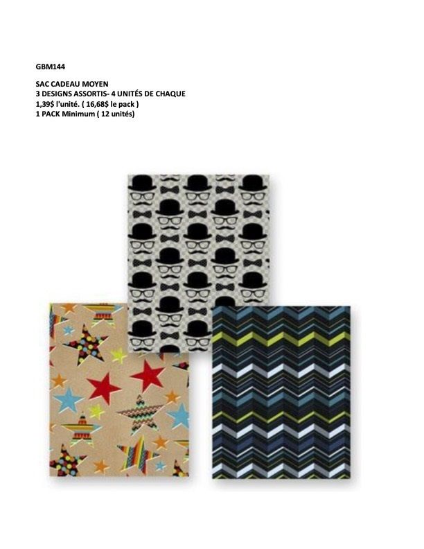 SAC CADEAU MOYEN ÉTOILE/CHAPEAU LUNETTE/ZIGZAG  (D3-2)