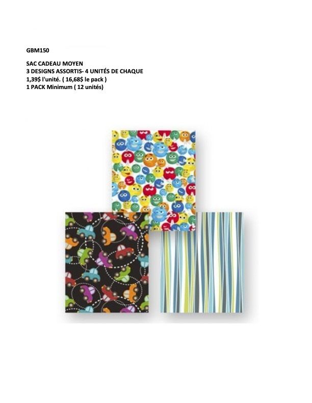 SAC CADEAU MOYEN LIGNÉ/EMOJI/VOITURE  (D3-2)