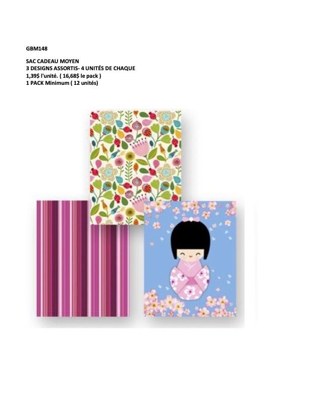 SAC CADEAU MOYEN FLEUR/LIGNÉ/GEISHA (D3-3)