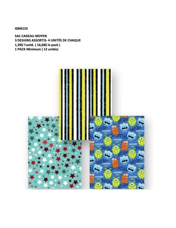 SAC CADEAU MOYEN  ÉTOILE/LIGNÉ/MONSTRE (D3-2)