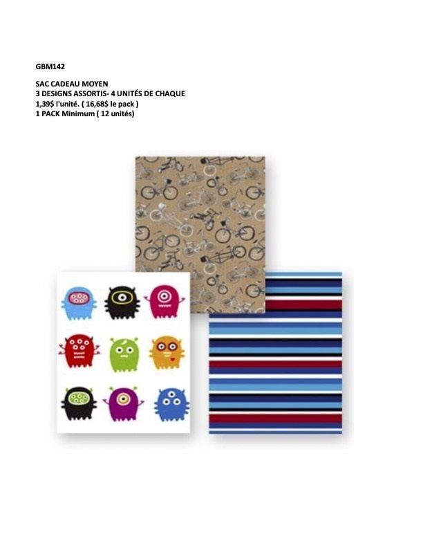 SAC CADEAU MOYEN( MONSTRE/VELO/LIGNÉ D3-2)