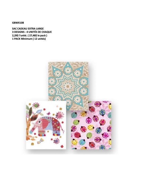 SAC CADEAU JUMBO  COCCINELLE/ÉLÉPHANT/ DIVERS (D3-9)