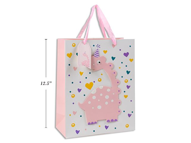 SAC CADEAU DINO 3D AVEC BRILLANT LARGE 10.25X12.5X4.75(C2-4)