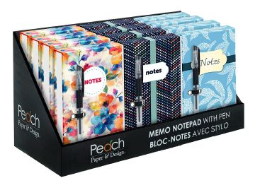 CAHIER DE NOTES AVEC STYLO –FLORAL AQUARELLE,POIS EN CHEVRON, FEUILLES BLEU CIEL