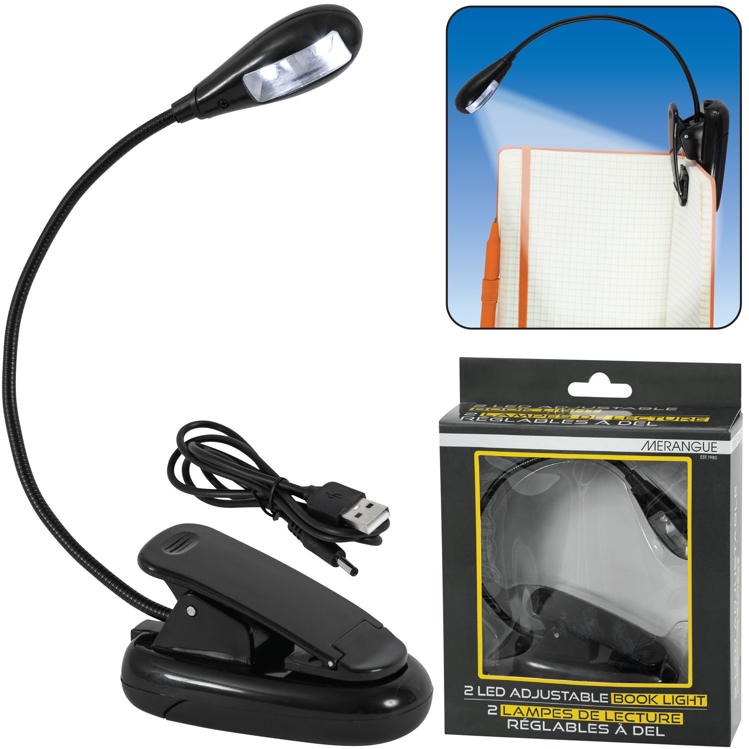 LAMPE LECTURE RÉGLABLE AVEC PINCE 2 LED(I3-6)