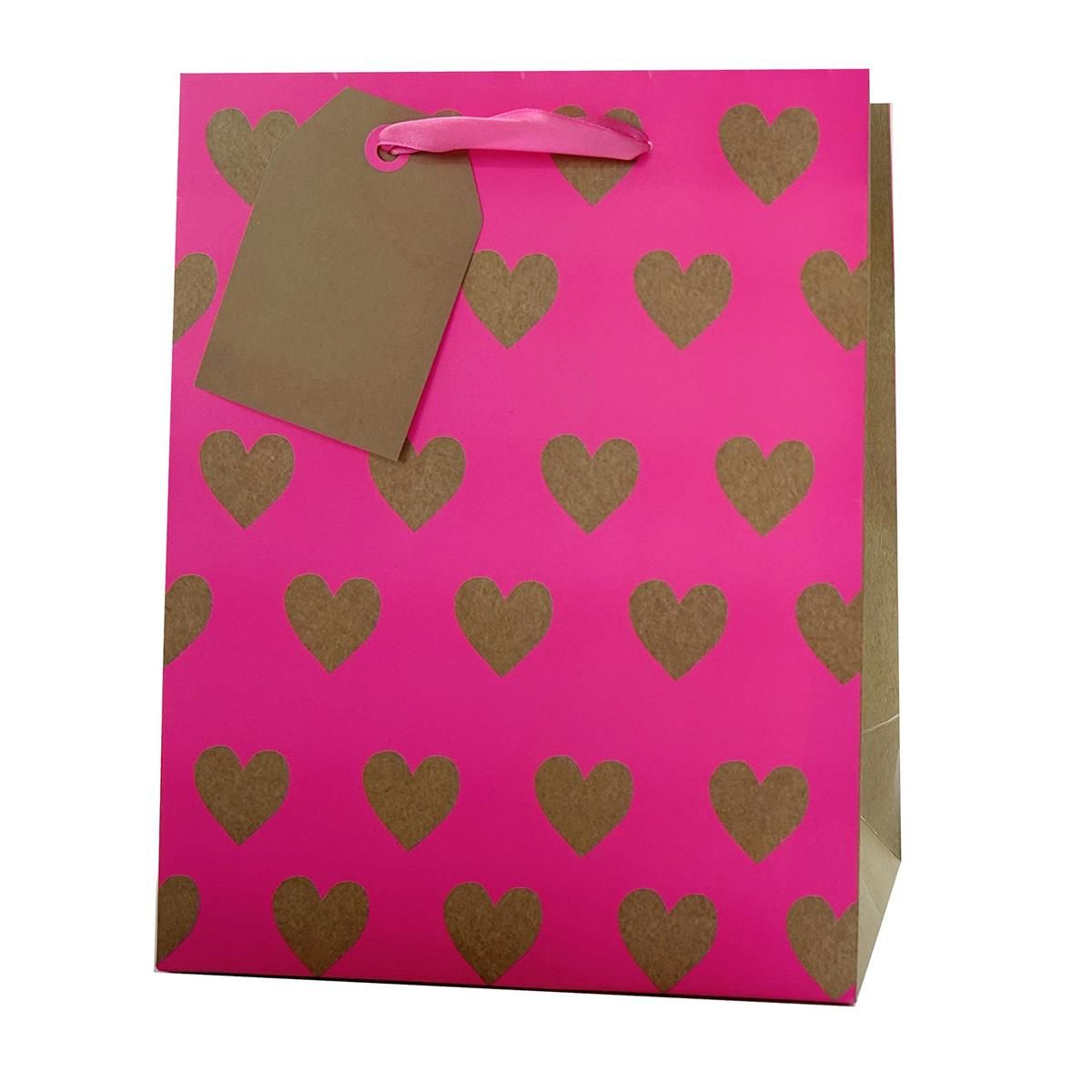SAC CADEAU COEUR ROSE NEON  MOYEN (SV)
