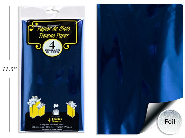 PAPIER EMBALLAGE BLEU MÉTALLIQUE 4 FEUILLES(D6-1)
