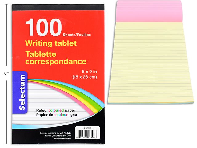 TABLETTE PAPIER CORRESPONDANCE LIGNE AR-EN-CIEL 100PG 6X9(H4-5)