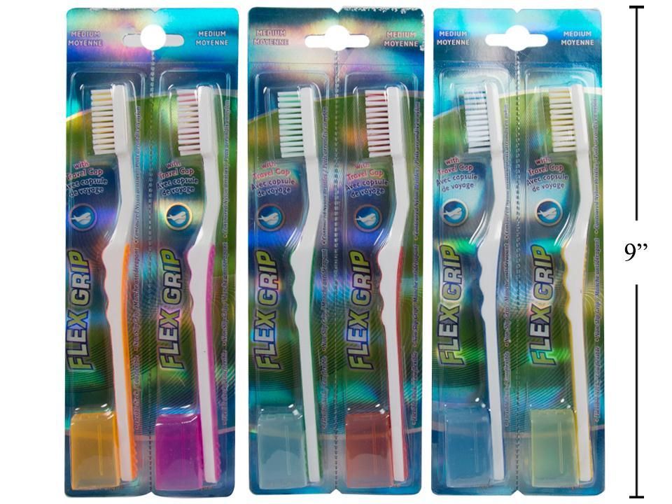 BROSSE A DENT FLEXIBLE AVEC  COUVERCLE DE VOYAGE EN PQT DE 2(E3-5)