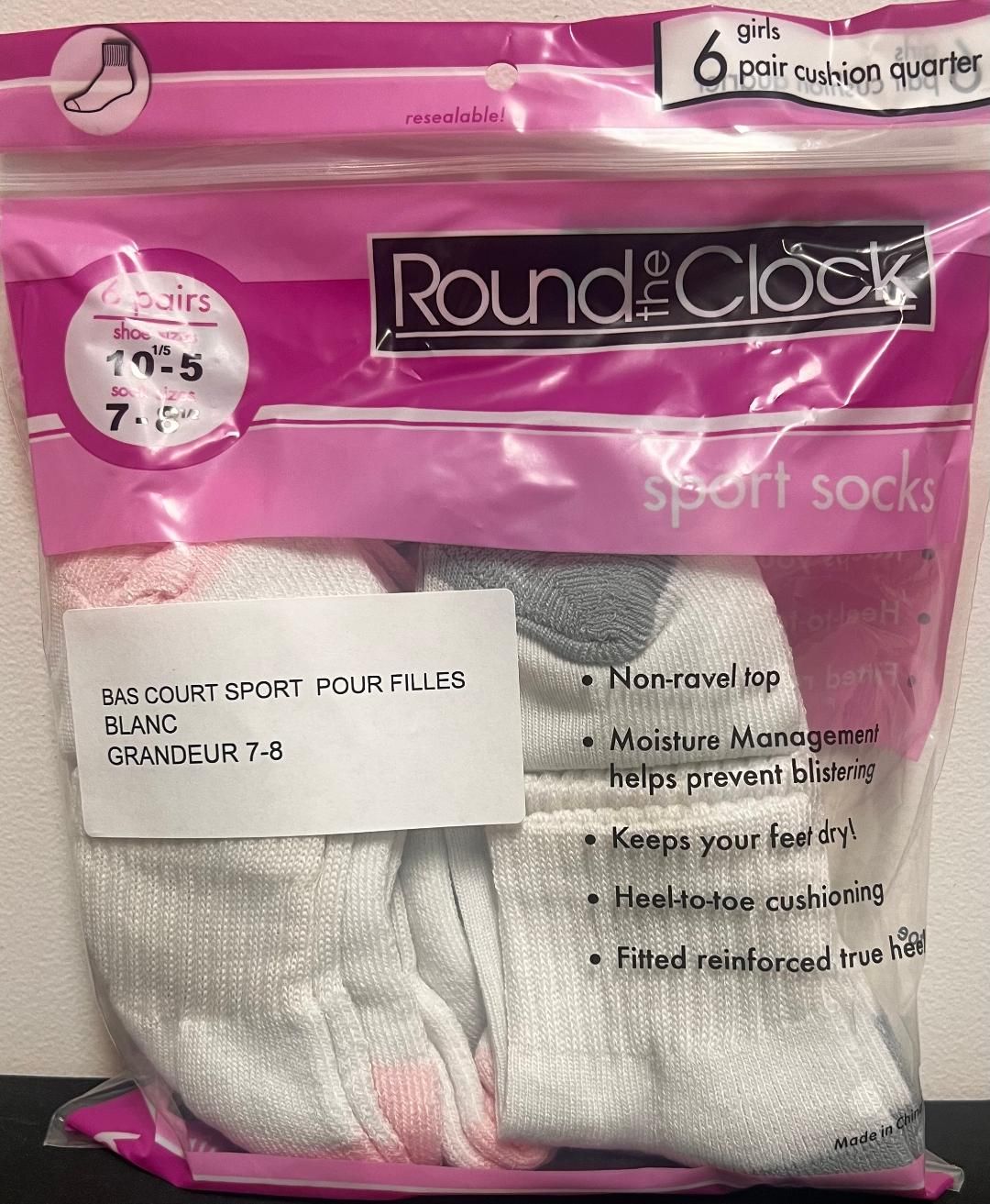 BAS POUR FEMME 7-8.5 PQT DE 6 (3 ROSE,3 GRIS)