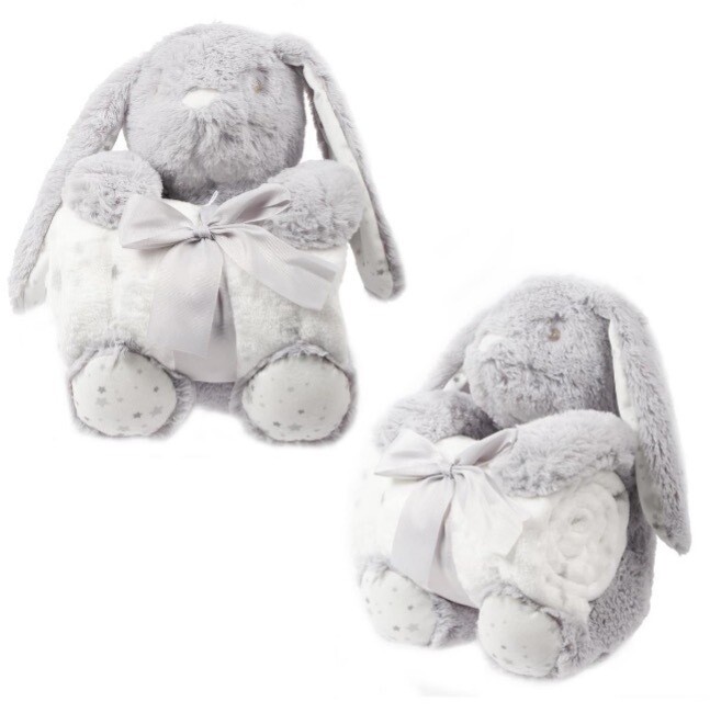 PELUCHE ET COUVERTURE POLAIRE LAPIN GRIS(A7-2)(DIS)