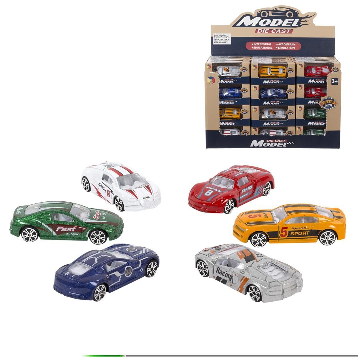 VOITURE DE COURSE EN MÉTAL DANS PRÉSENTOIR(RW)