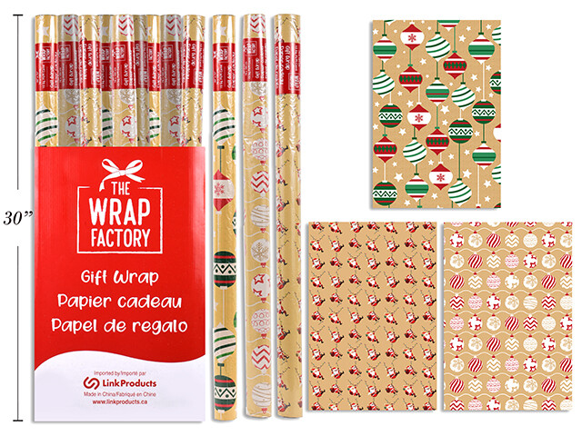 PAPIER D EMBALLAGE ROULEAU KRAFT IMPRIMÉ - 30x72 - PRÉSENTOIR DE 49MCX (XM)