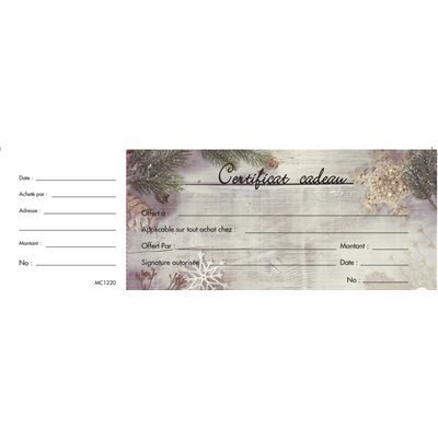 Certificat cadeau Noel (Livret de 10) (K1-2)