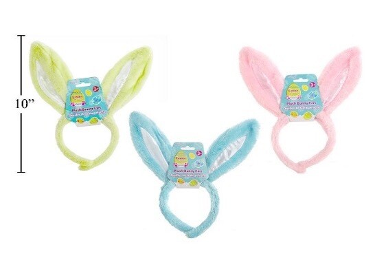 SERRE-TÊTE OREILLE DE LAPIN PELUCHE 11'' 3 COULEURS ASST. (PQ)