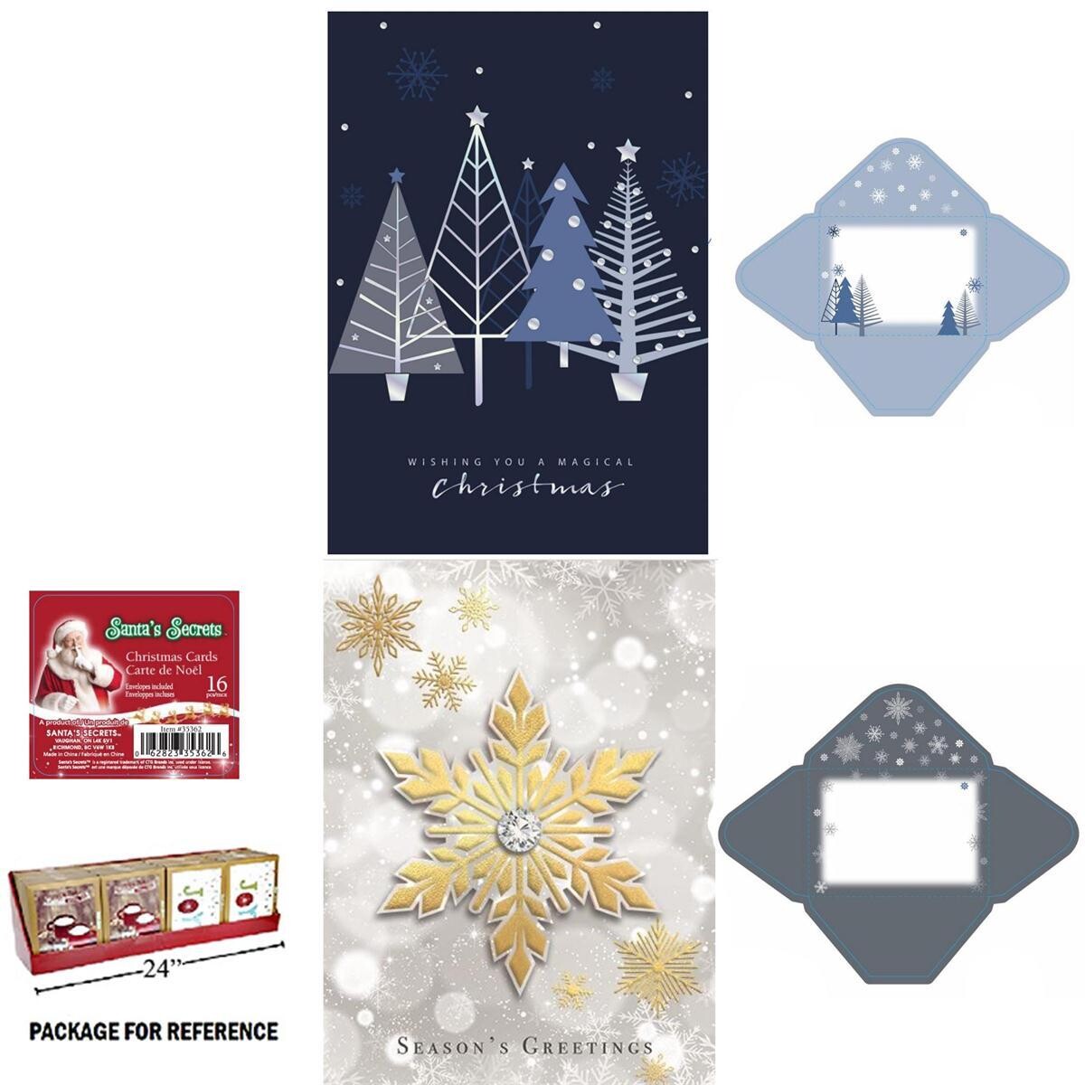 CARTE DE NOEL EN BOITE DE 16 EN FRANCAIS PRÉSENTOIR 30/PQT  (XM)