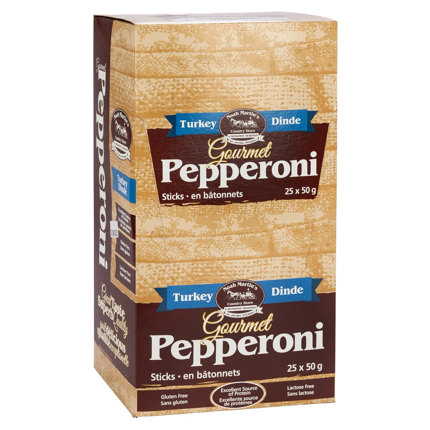 BATONNETS DE PEPPERONI A LA DINDE EN PRÉSENTOIR DE 25 X 50GR (N2-2)