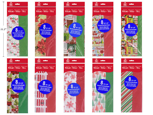 PAPIER DE SOIE 8 FEUILLES IMPRIME ET UNI - 20x20PO (D5-8) (XM)