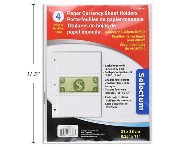 FEUILLE DE RECHARGE POUR ALBUM PAPIER-MONNAIE(I4-8)