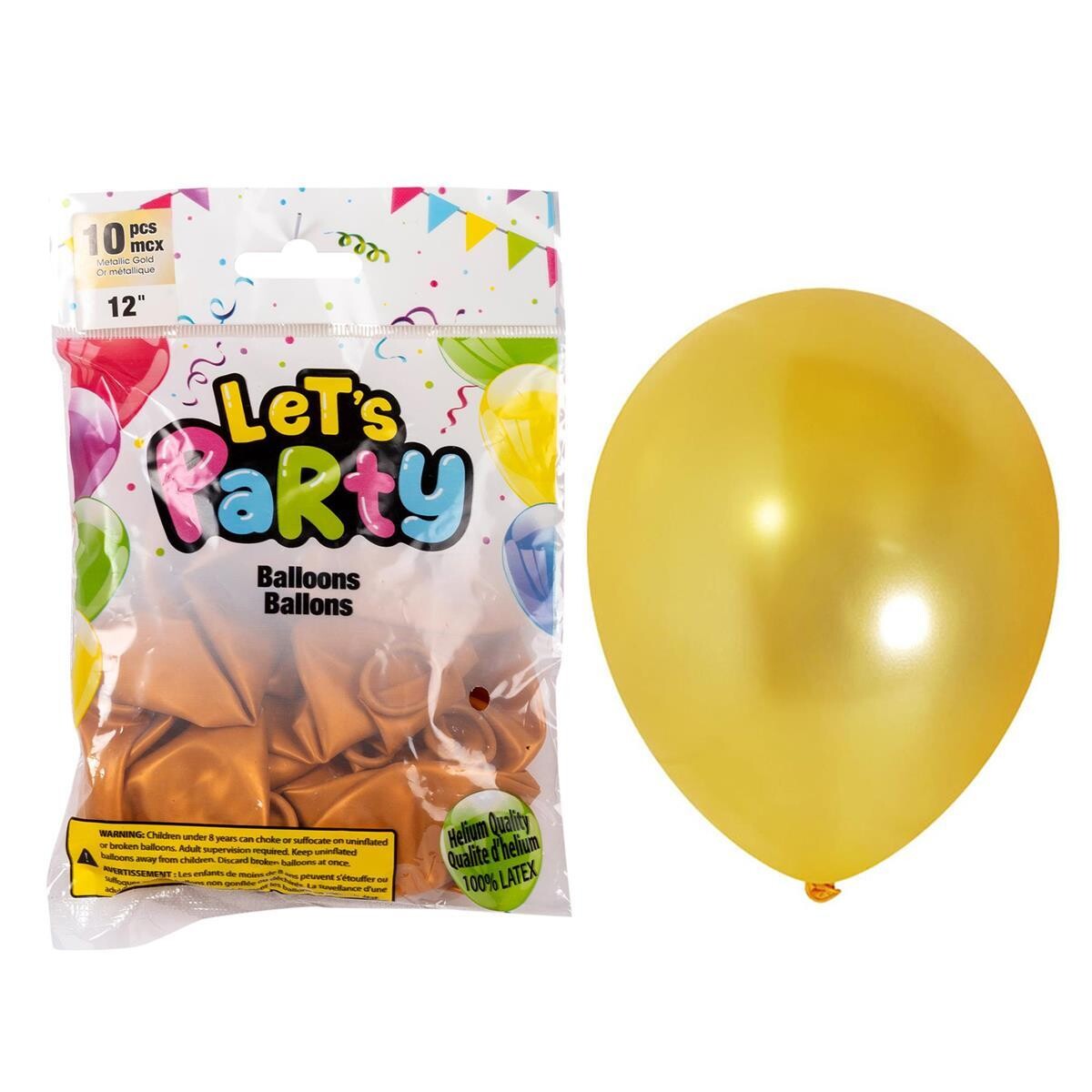 BALLONS EN PAQUET DE 10 GRANDEUR 12PO OR (L5-8)